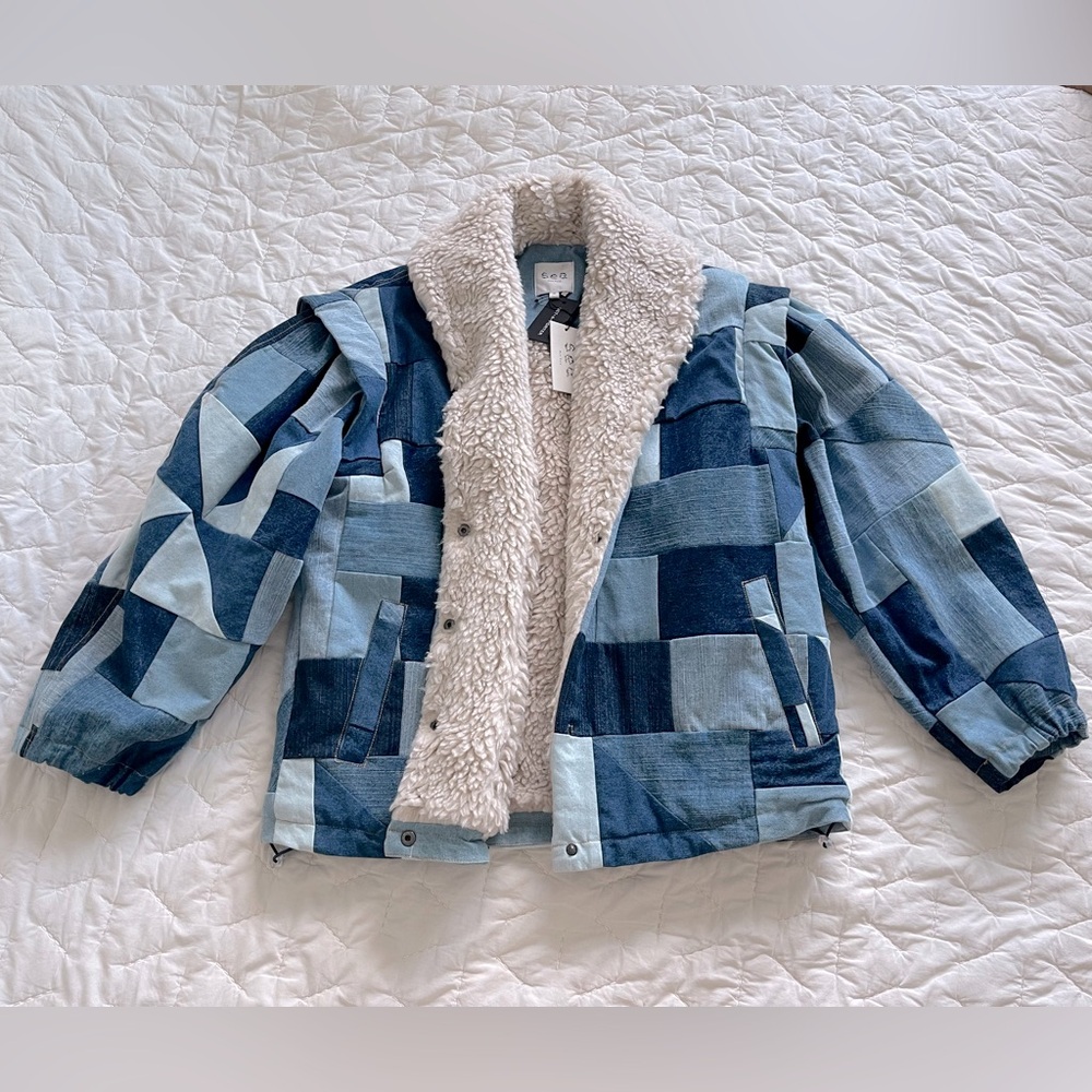 Fall perfect Sea NY boxy denim patchwork lined with faux fur. New with tags